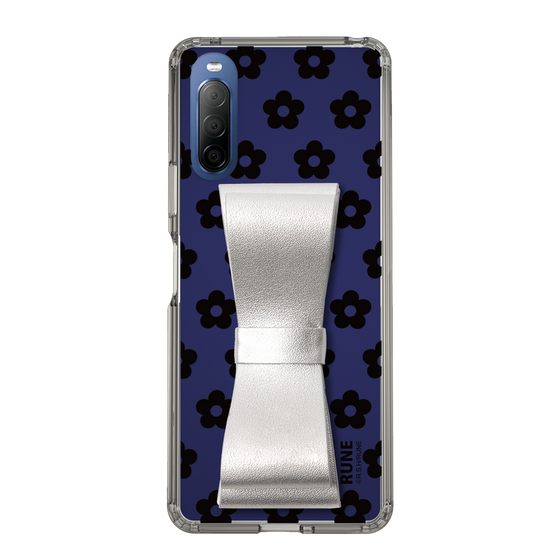 Slim Protection Case - STAND & RING RIBBON Silver［ Rune Naito - RUNE Flower - Black ］
