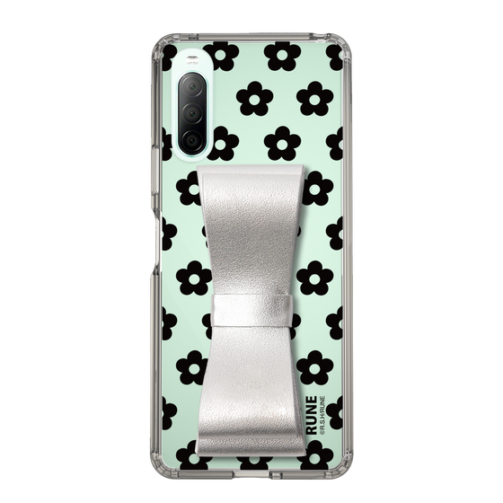 Slim Protection Case - STAND & RING RIBBON Silver［ Rune Naito - RUNE Flower - Black ］