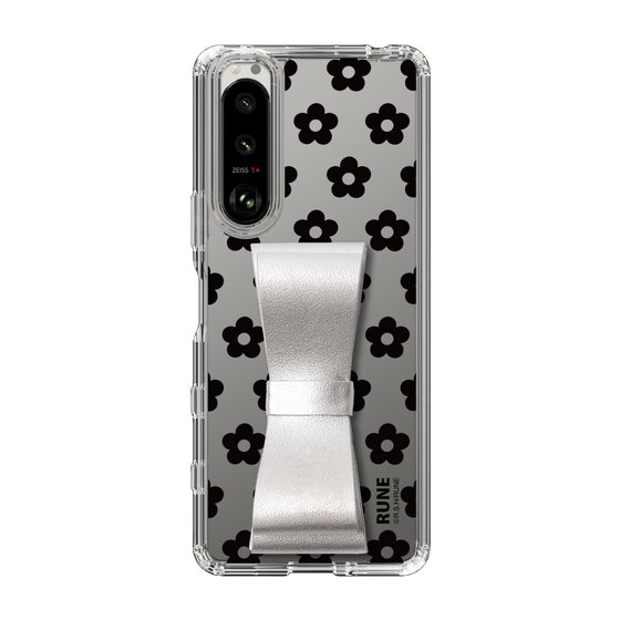 Slim Protection Case - STAND & RING RIBBON Silver［ Rune Naito - RUNE Flower - Black ］