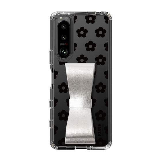 Slim Protection Case - STAND & RING RIBBON Silver［ Rune Naito - RUNE Flower - Black ］