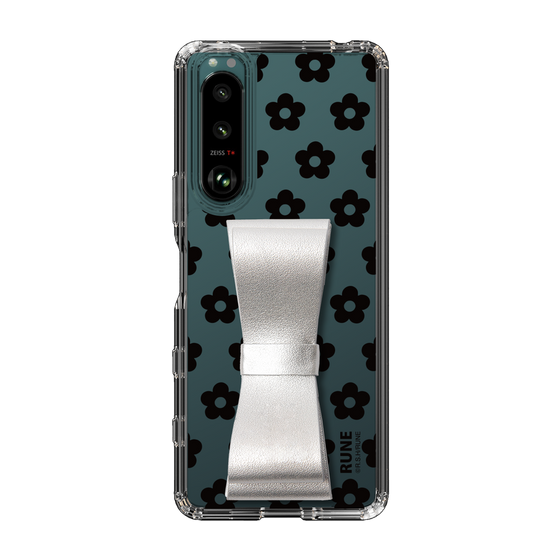Slim Protection Case - STAND & RING RIBBON Silver［ Rune Naito - RUNE Flower - Black ］