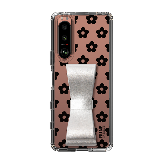 Slim Protection Case - STAND & RING RIBBON Silver［ Rune Naito - RUNE Flower - Black ］