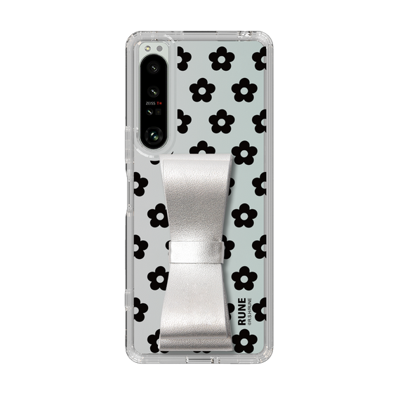 Slim Protection Case - STAND & RING RIBBON Silver［ Rune Naito - RUNE Flower - Black ］