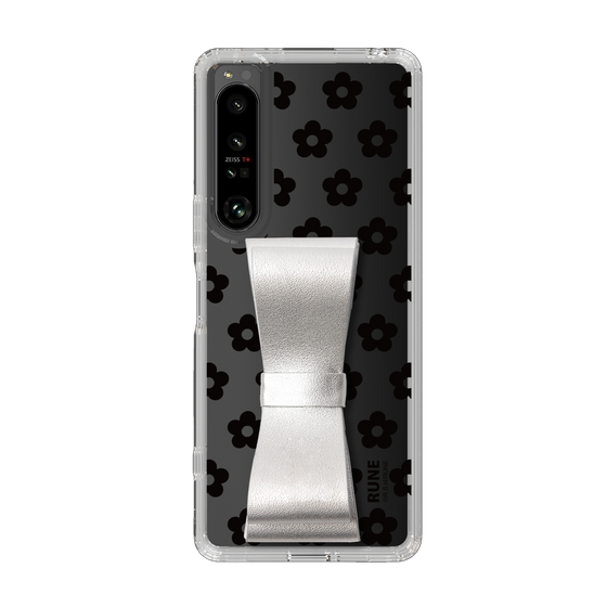 Slim Protection Case - STAND & RING RIBBON Silver［ Rune Naito - RUNE Flower - Black ］