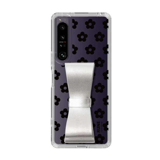 Slim Protection Case - STAND & RING RIBBON Silver［ Rune Naito - RUNE Flower - Black ］