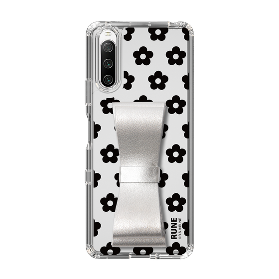 Slim Protection Case - STAND & RING RIBBON Silver［ Rune Naito - RUNE Flower - Black ］