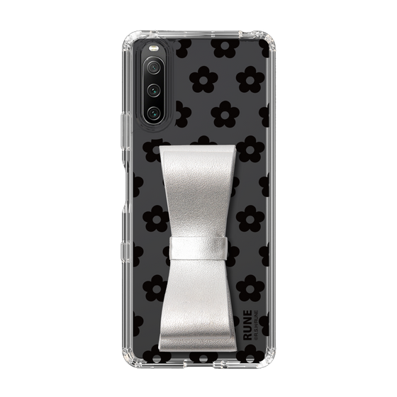 Slim Protection Case - STAND & RING RIBBON Silver［ Rune Naito - RUNE Flower - Black ］