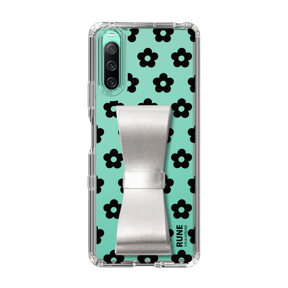 Slim Protection Case - STAND & RING RIBBON Silver［ Rune Naito - RUNE Flower - Black ］