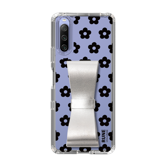 Slim Protection Case - STAND & RING RIBBON Silver［ Rune Naito - RUNE Flower - Black ］