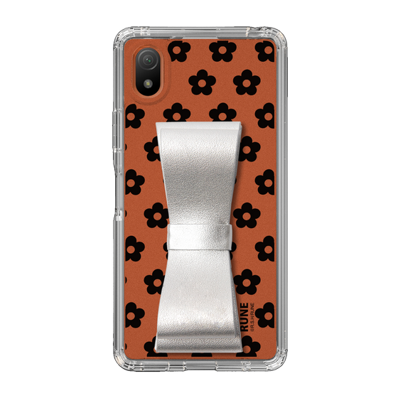 Slim Protection Case - STAND & RING RIBBON Silver［ Rune Naito - RUNE Flower - Black ］
