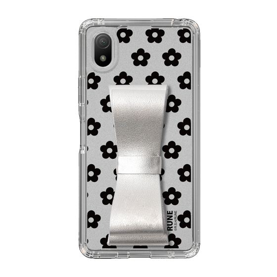 Slim Protection Case - STAND & RING RIBBON Silver［ Rune Naito - RUNE Flower - Black ］