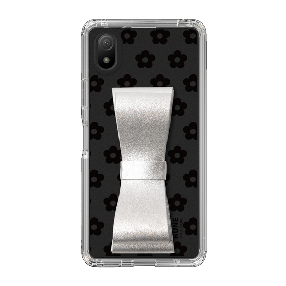 Slim Protection Case - STAND & RING RIBBON Silver［ Rune Naito - RUNE Flower - Black ］