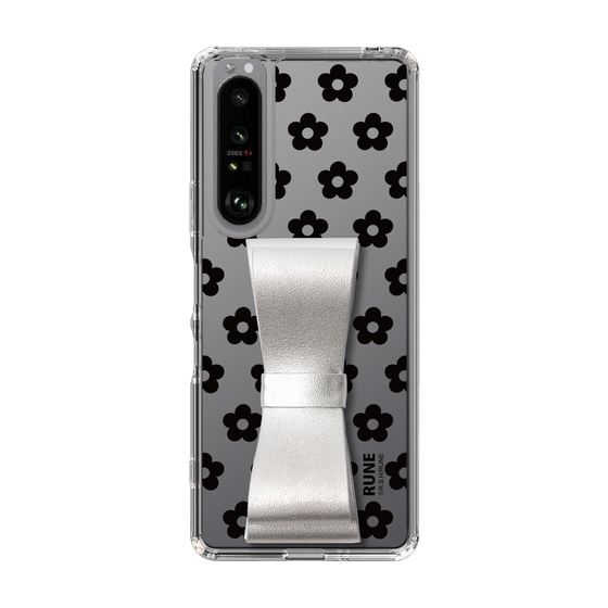 Slim Protection Case - STAND & RING RIBBON Silver［ Rune Naito - RUNE Flower - Black ］