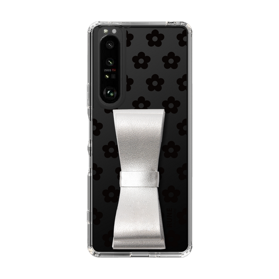 Slim Protection Case - STAND & RING RIBBON Silver［ Rune Naito - RUNE Flower - Black ］