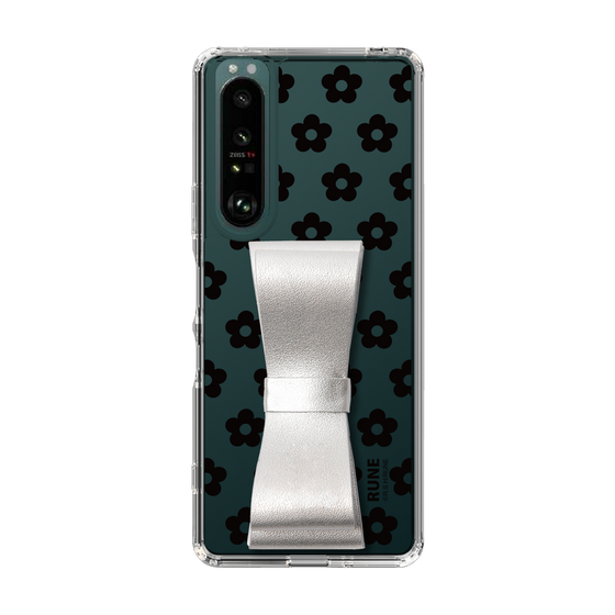 Slim Protection Case - STAND & RING RIBBON Silver［ Rune Naito - RUNE Flower - Black ］