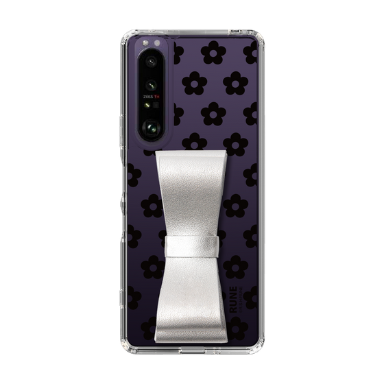 Slim Protection Case - STAND & RING RIBBON Silver［ Rune Naito - RUNE Flower - Black ］