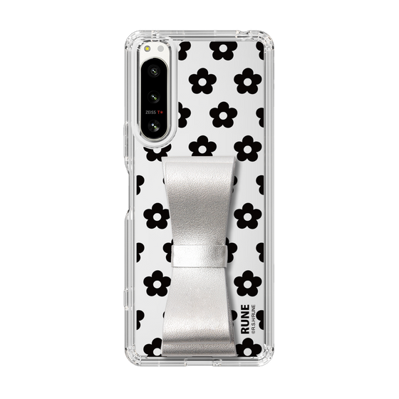 Slim Protection Case - STAND & RING RIBBON Silver［ Rune Naito - RUNE Flower - Black ］