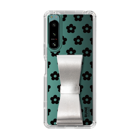 Slim Protection Case - STAND & RING RIBBON Silver［ Rune Naito - RUNE Flower - Black ］