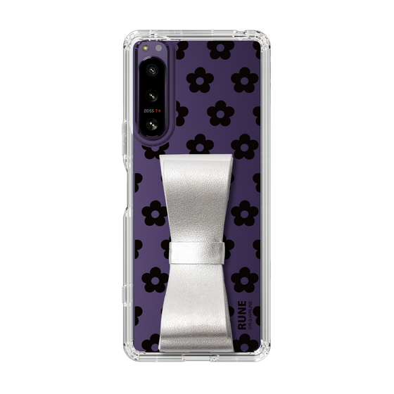 Slim Protection Case - STAND & RING RIBBON Silver［ Rune Naito - RUNE Flower - Black ］