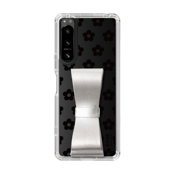 Slim Protection Case - STAND & RING RIBBON Silver［ Rune Naito - RUNE Flower - Black ］