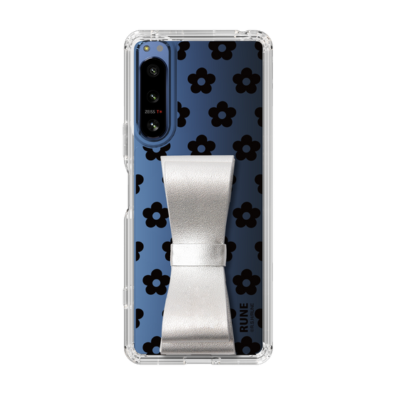 Slim Protection Case - STAND & RING RIBBON Silver［ Rune Naito - RUNE Flower - Black ］