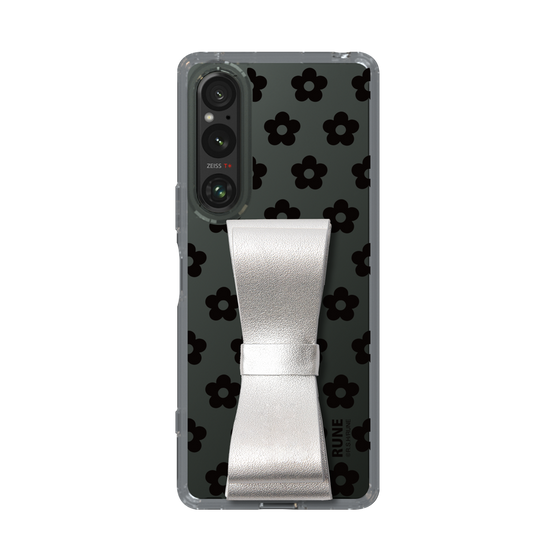 Slim Protection Case - STAND & RING RIBBON Silver［ Rune Naito - RUNE Flower - Black ］