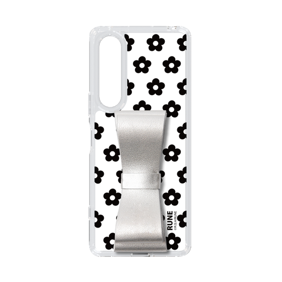 Slim Protection Case - STAND & RING RIBBON Silver［ Rune Naito - RUNE Flower - Black ］