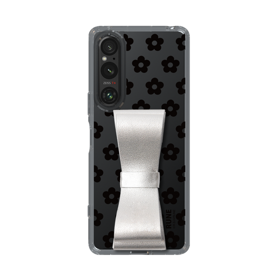 Slim Protection Case - STAND & RING RIBBON Silver［ Rune Naito - RUNE Flower - Black ］