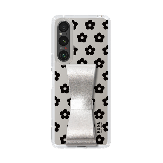 Slim Protection Case - STAND & RING RIBBON Silver［ Rune Naito - RUNE Flower - Black ］
