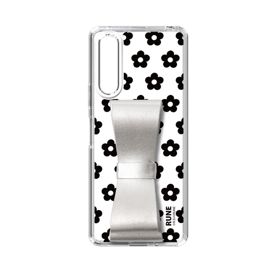 Slim Protection Case - STAND & RING RIBBON Silver［ Rune Naito - RUNE Flower - Black ］