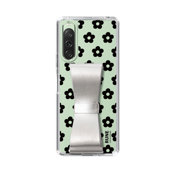 Slim Protection Case - STAND & RING RIBBON Silver［ Rune Naito - RUNE Flower - Black ］