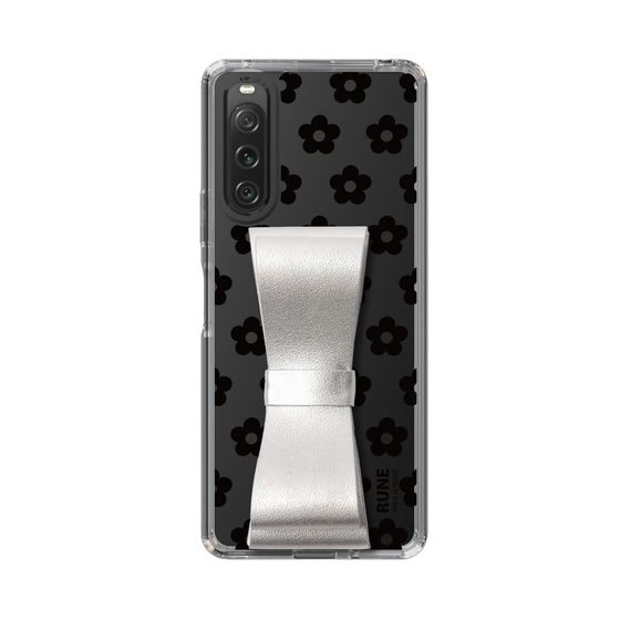 Slim Protection Case - STAND & RING RIBBON Silver［ Rune Naito - RUNE Flower - Black ］