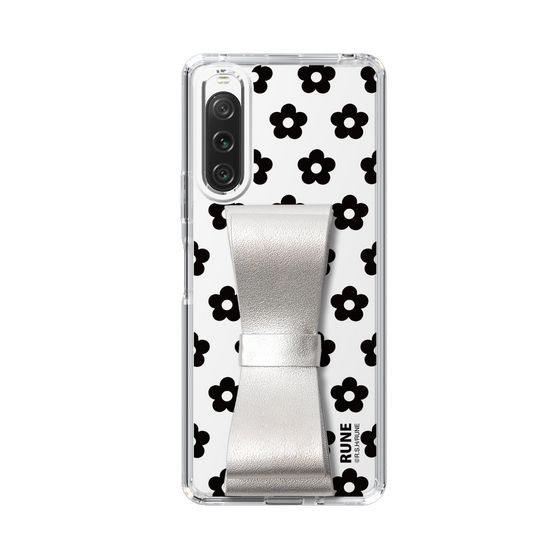 Slim Protection Case - STAND & RING RIBBON Silver［ Rune Naito - RUNE Flower - Black ］