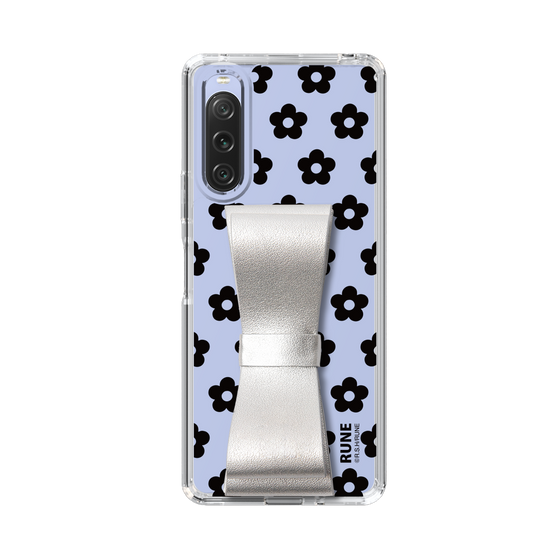 Slim Protection Case - STAND & RING RIBBON Silver［ Rune Naito - RUNE Flower - Black ］