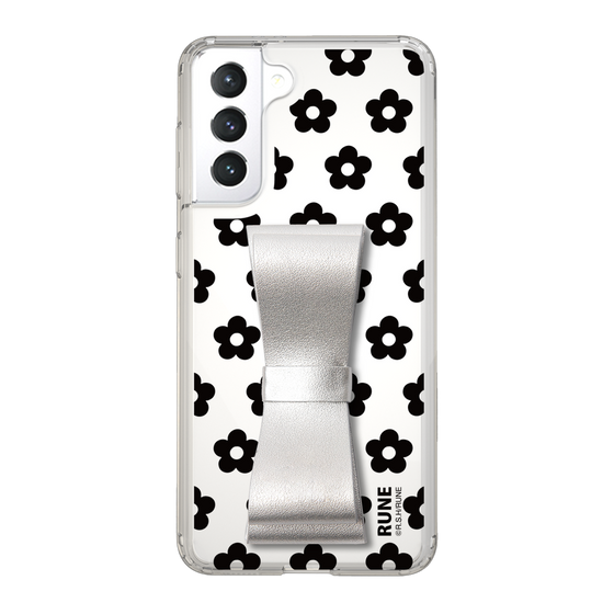 Slim Protection Case - STAND & RING RIBBON Silver［ Rune Naito - RUNE Flower - Black ］