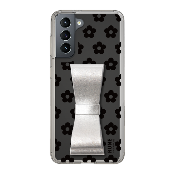Slim Protection Case - STAND & RING RIBBON Silver［ Rune Naito - RUNE Flower - Black ］
