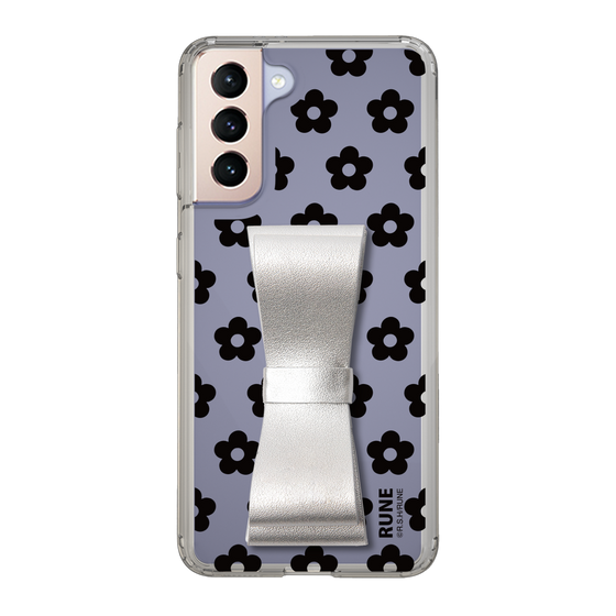 Slim Protection Case - STAND & RING RIBBON Silver［ Rune Naito - RUNE Flower - Black ］