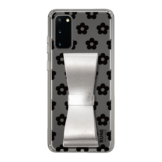 Slim Protection Case - STAND & RING RIBBON Silver［ Rune Naito - RUNE Flower - Black ］