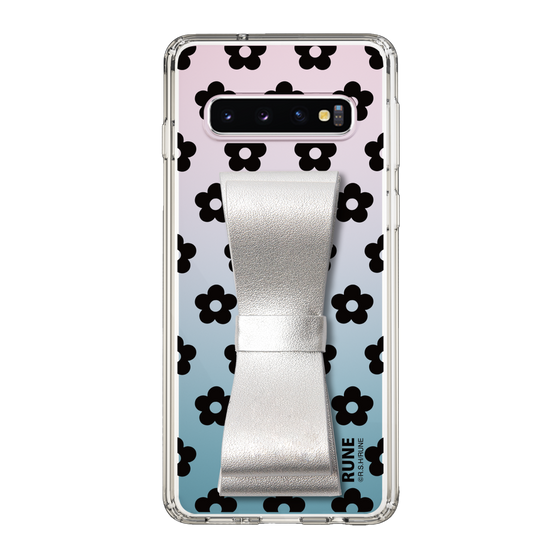 Slim Protection Case - STAND & RING RIBBON Silver［ Rune Naito - RUNE Flower - Black ］