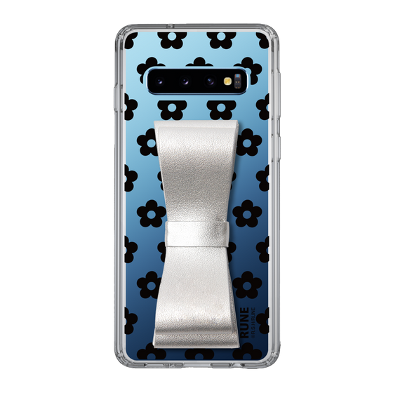 Slim Protection Case - STAND & RING RIBBON Silver［ Rune Naito - RUNE Flower - Black ］