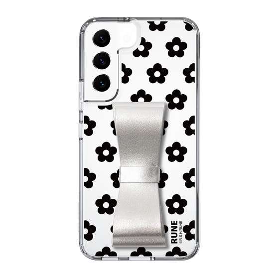 Slim Protection Case - STAND & RING RIBBON Silver［ Rune Naito - RUNE Flower - Black ］