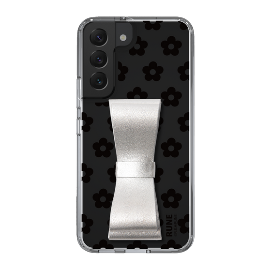 Slim Protection Case - STAND & RING RIBBON Silver［ Rune Naito - RUNE Flower - Black ］