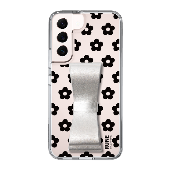 Slim Protection Case - STAND & RING RIBBON Silver［ Rune Naito - RUNE Flower - Black ］