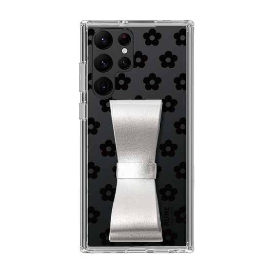 Slim Protection Case - STAND & RING RIBBON Silver［ Rune Naito - RUNE Flower - Black ］