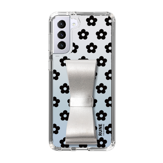 Slim Protection Case - STAND & RING RIBBON Silver［ Rune Naito - RUNE Flower - Black ］