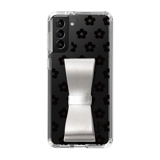 Slim Protection Case - STAND & RING RIBBON Silver［ Rune Naito - RUNE Flower - Black ］