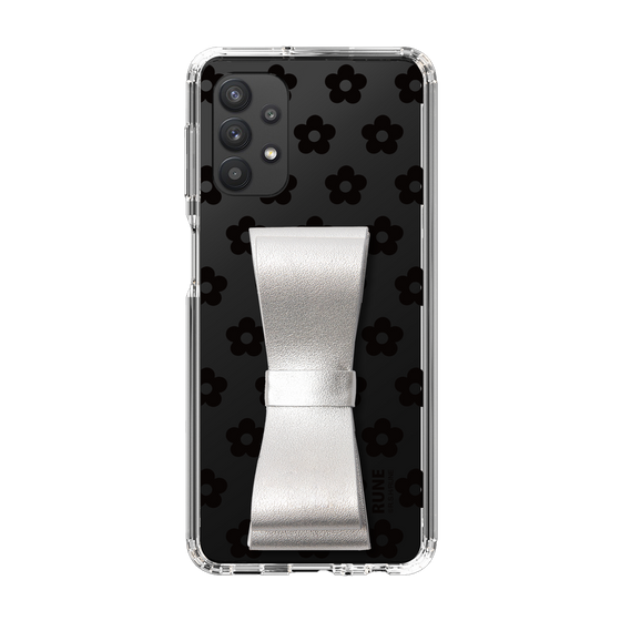 Slim Protection Case - STAND & RING RIBBON Silver［ Rune Naito - RUNE Flower - Black ］