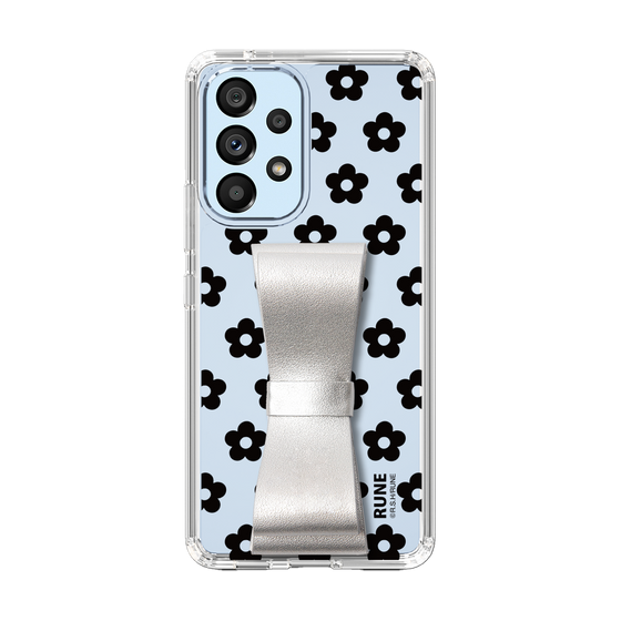 Slim Protection Case - STAND & RING RIBBON Silver［ Rune Naito - RUNE Flower - Black ］