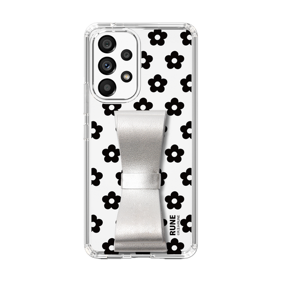 Slim Protection Case - STAND & RING RIBBON Silver［ Rune Naito - RUNE Flower - Black ］
