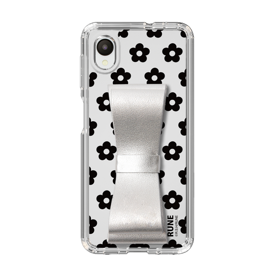 Slim Protection Case - STAND & RING RIBBON Silver［ Rune Naito - RUNE Flower - Black ］